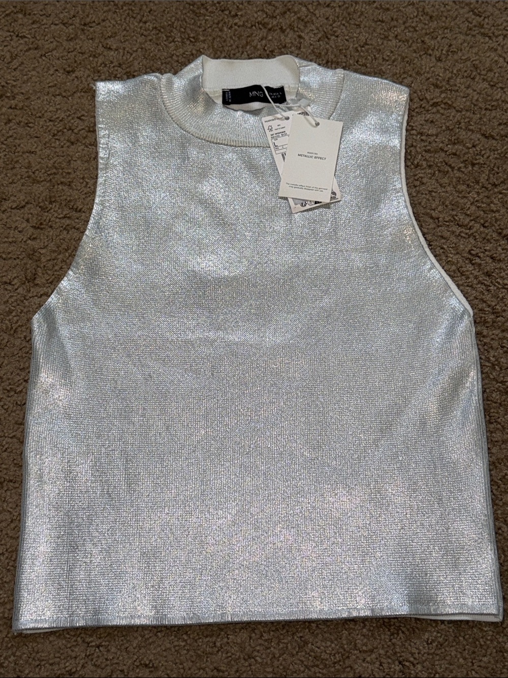 Mango Metallic Silver Sleeveless Knit Tank